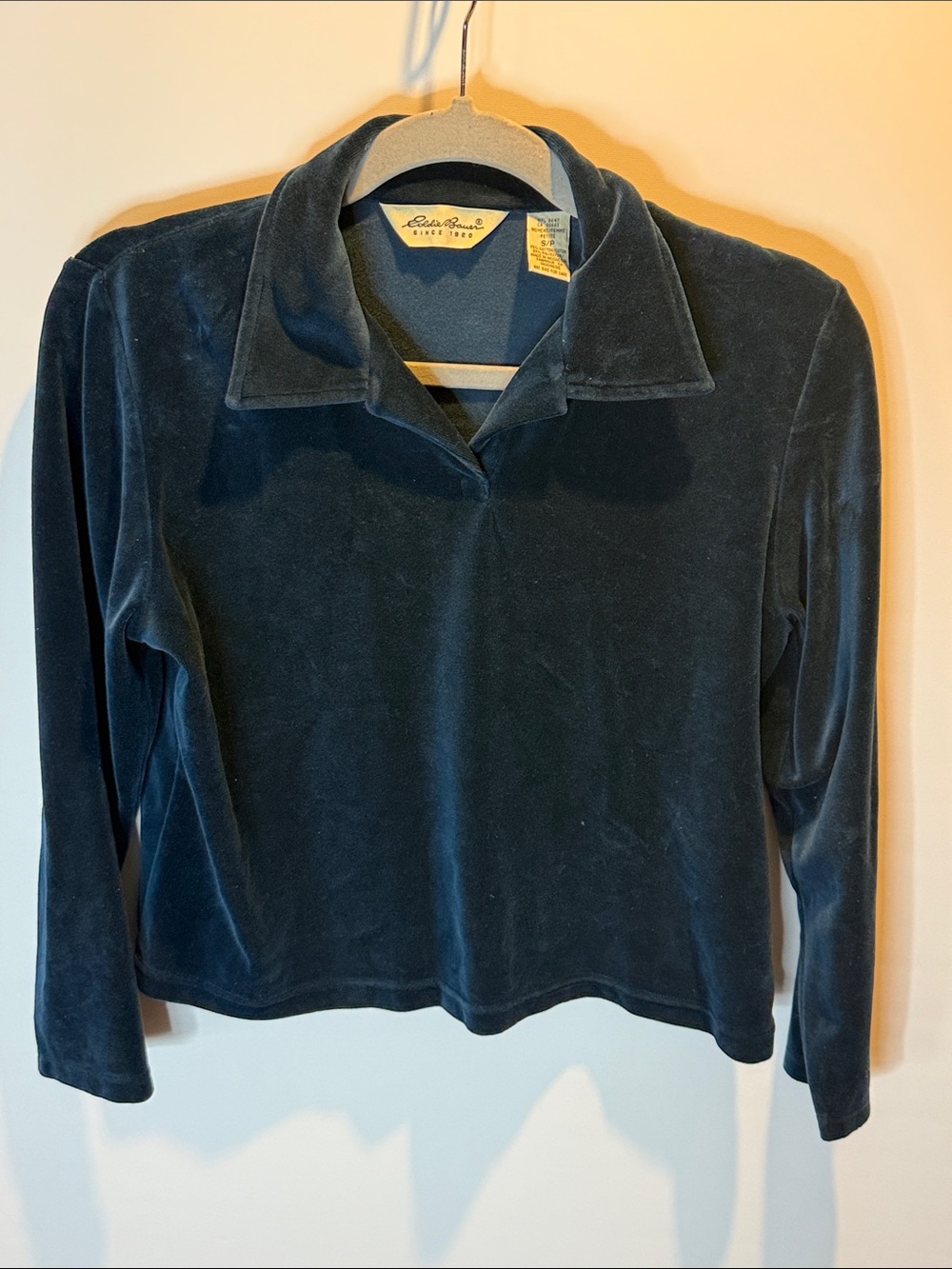 Eddie Bauer Women's Deep Teal Velour Long-Sleeve Polo Top